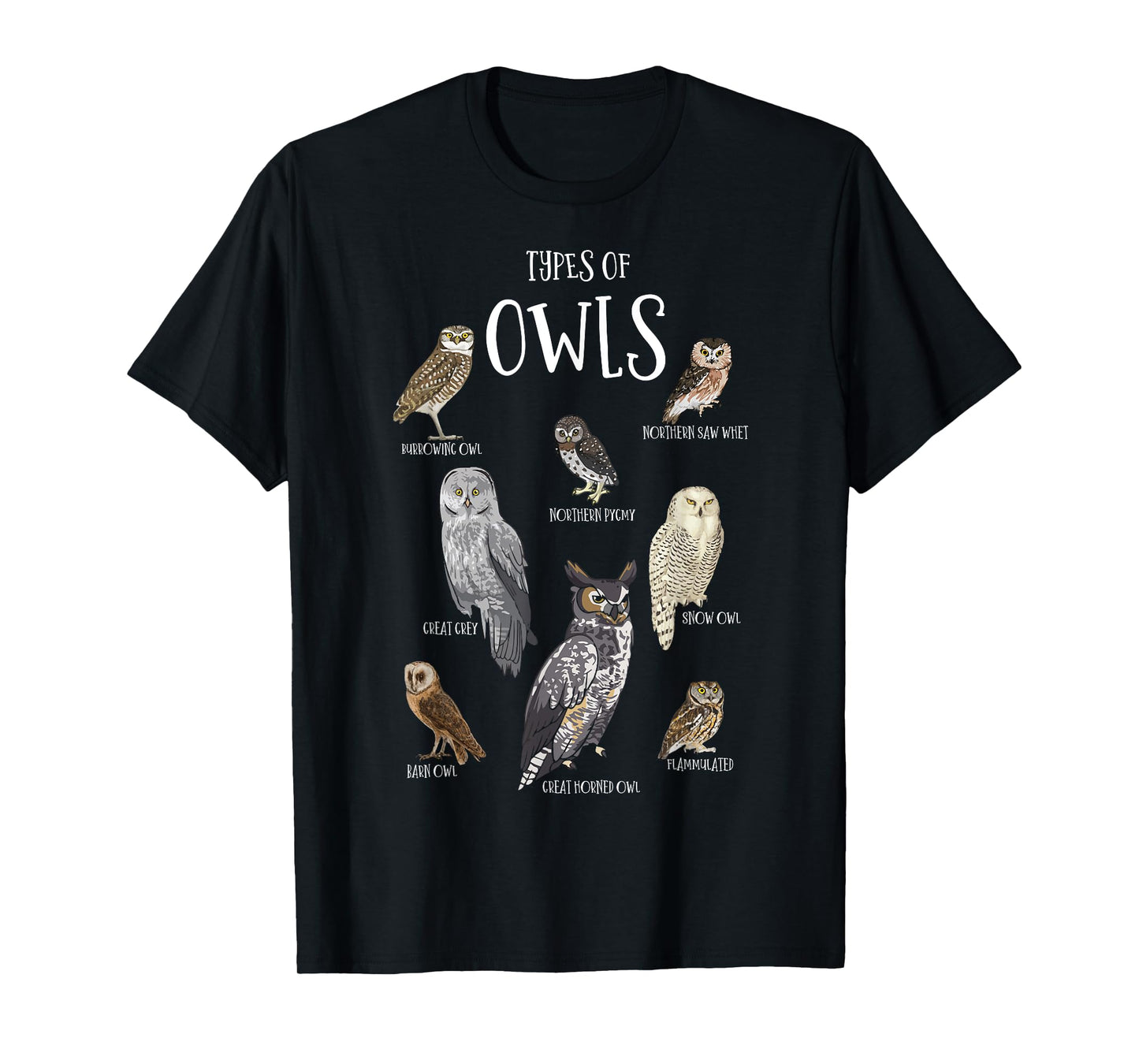 Types of Owls Shirt Educational Cute Owl Lover T-Shirt