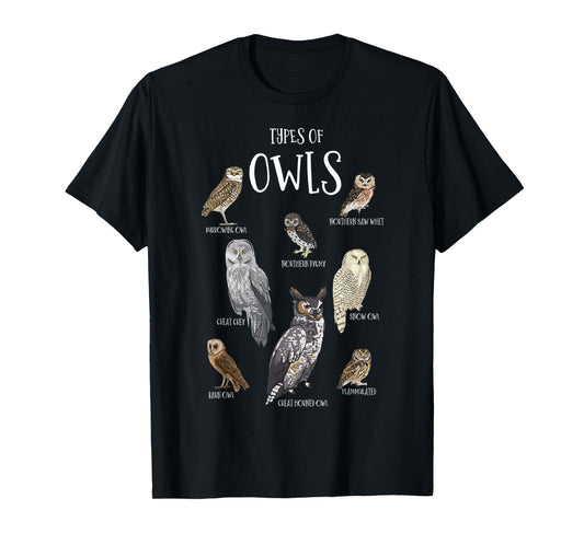 Types of Owls Shirt Educational Cute Owl Lover T-Shirt