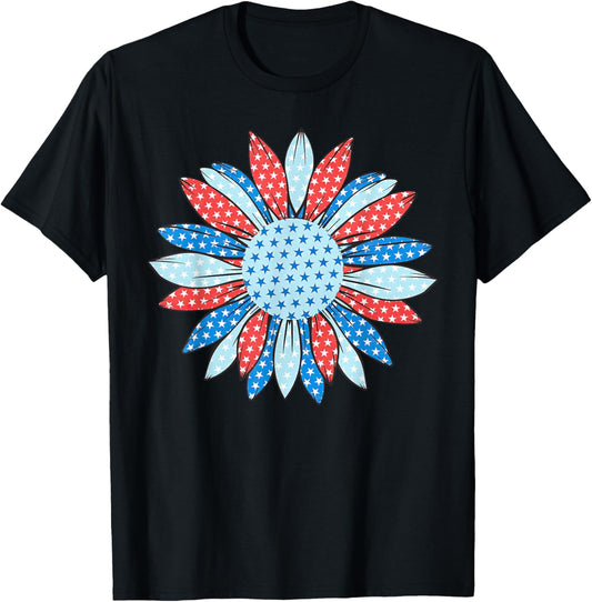 American Flag Sunflower 4th Of July Women Patriotic T-Shirt