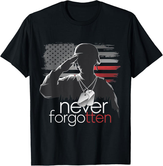 Never Forgotten Salute and Dog Tags Tribute New T-Shirt