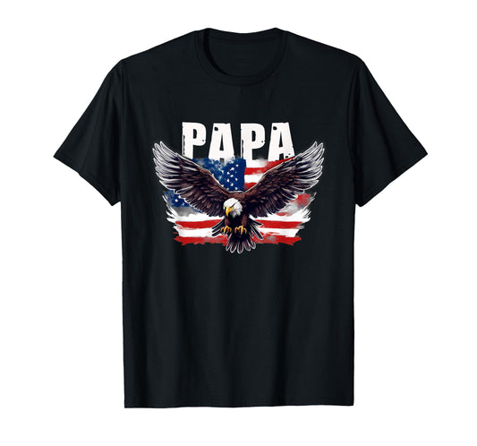 Patriotic Papa USA Flag with Eagle 4th of July Papa T-Shirt for Men