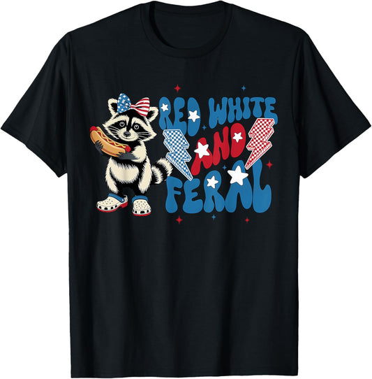 Red White And Feral Cute Raccoon 4th Of July Hot Dog Women T-Shirt