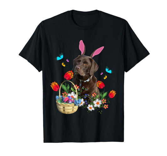 Chocolate Labrador Bunny Dog With Easter Eggs Basket Spring T-Shirt for Men Women Girls Kids