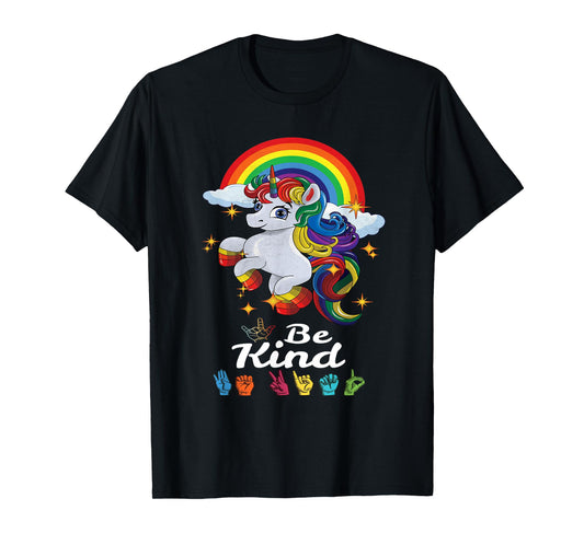 Be Kind Love ASL Teacher American Sign Language Girl Unicorn T-Shirt