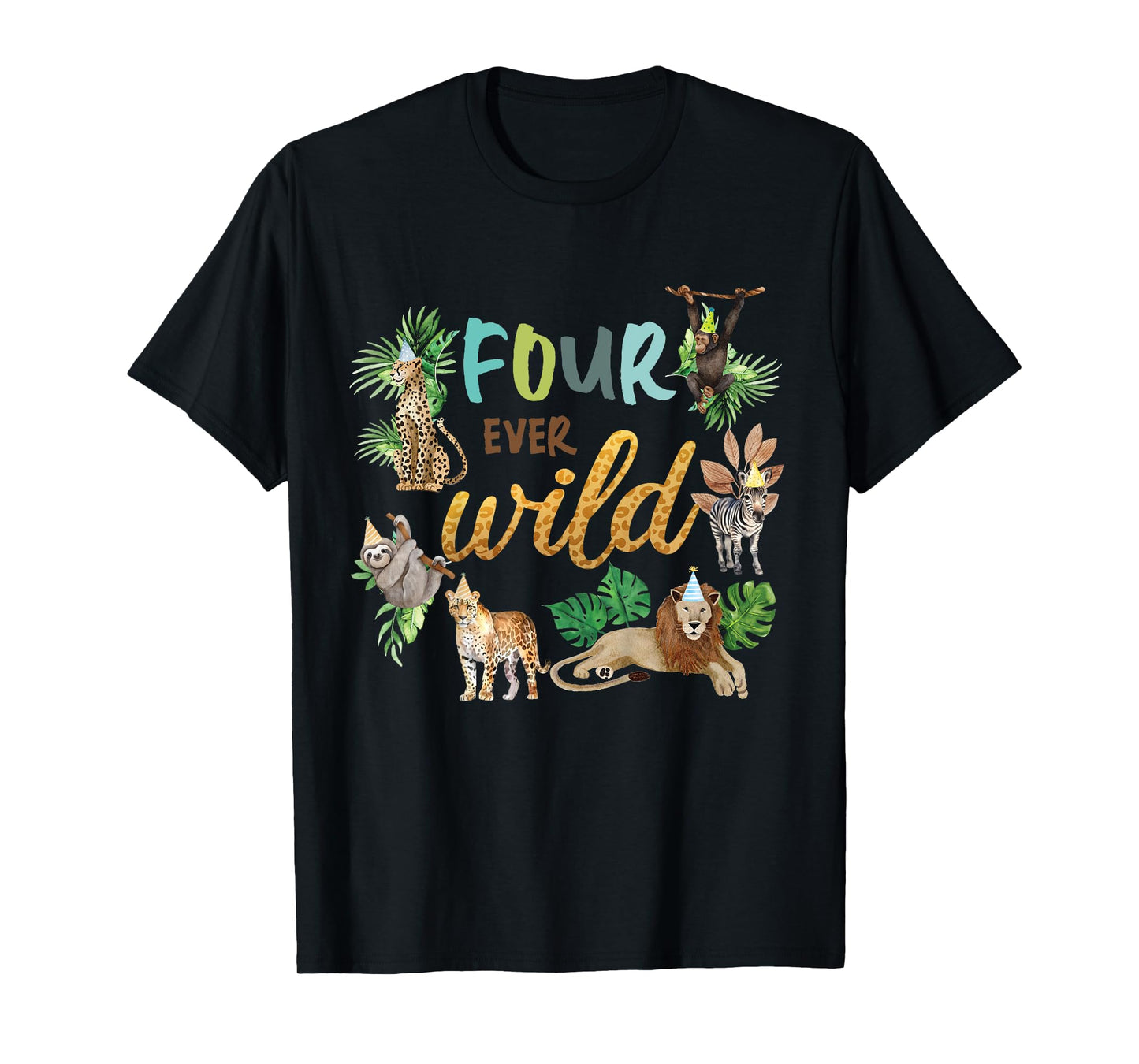 Kids Four Ever Wild 4th Birthday Boy Zoo Safari Jungle Theme Son T-Shirt