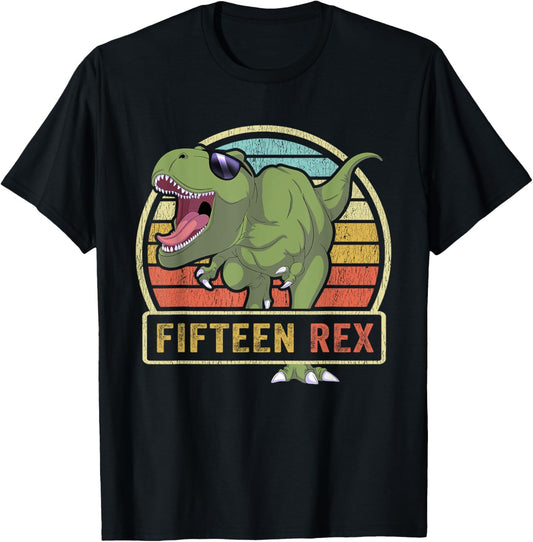 Fifteen Rex T Rex Birthday 15 Year Old Dinosaur 15th Dino T-Shirt