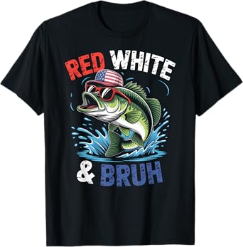 Red White And Bruh 4th of July Retro Fishing Boys Patriotic T-Shirt