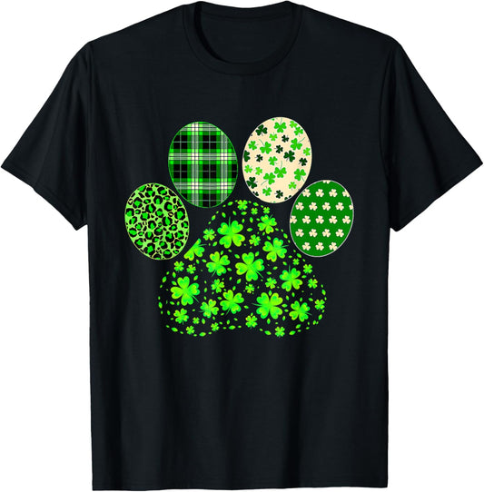 Irish Cute Dog Paw Clovers St. Patrick's Day Lucky Shamrock T-Shirt