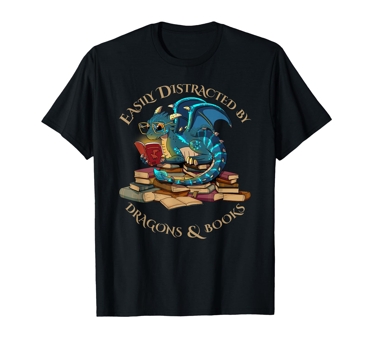 Easily Distracted By Dragons And Books Gift Nerd Dragon T-Shirt