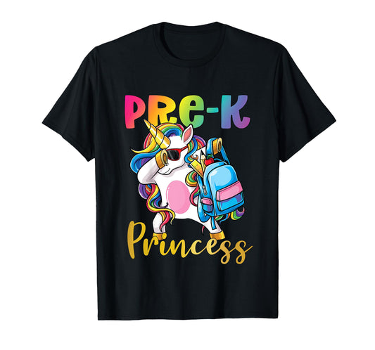 Pre K Princess Dabbing Unicorn Back to School Girls T-Shirt