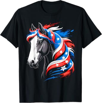 Horse 4th Of July Patriotic Horse Graphic American Flag T-Shirt