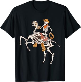 Cowboy Skeleton Riding Horse Funny Halloween Cowgirl Cowboy T-Shirt