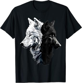 Dangerous And Beautifull Two Wolves Black And White T-Shirt