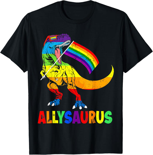 Allysaurus LGBT Rainbow Flag Ally Dinosaur LGBT Pride T-Shirt