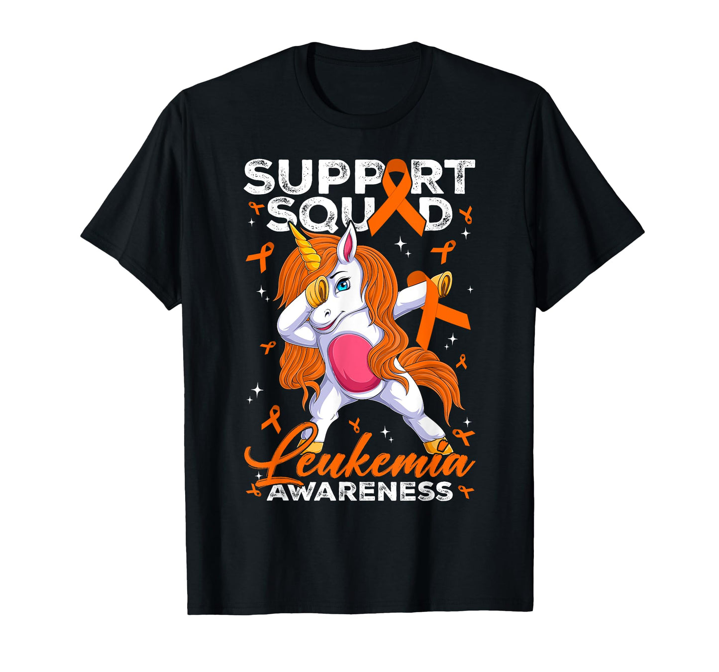 Support Squad Leukemia Awareness Unicorn With Orange Ribbon T-Shirt
