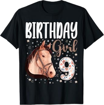 horse Animal Lovers 9th Birthday Girl B-day 9 year old T-Shirt