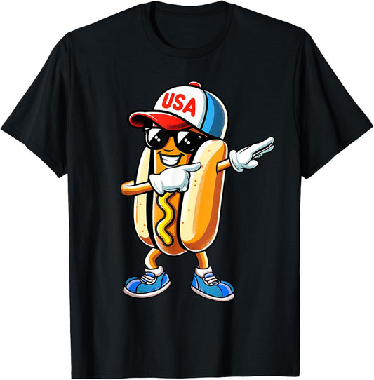 Funny Dabbing Wiener Hot Dog American Patriotic 4th Of July T-Shirt