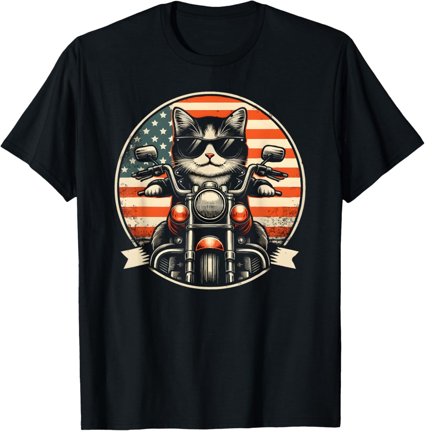 Funny Cat Dad Motorcycle Rider Cat Lover Biker Fathers Day T-Shirt