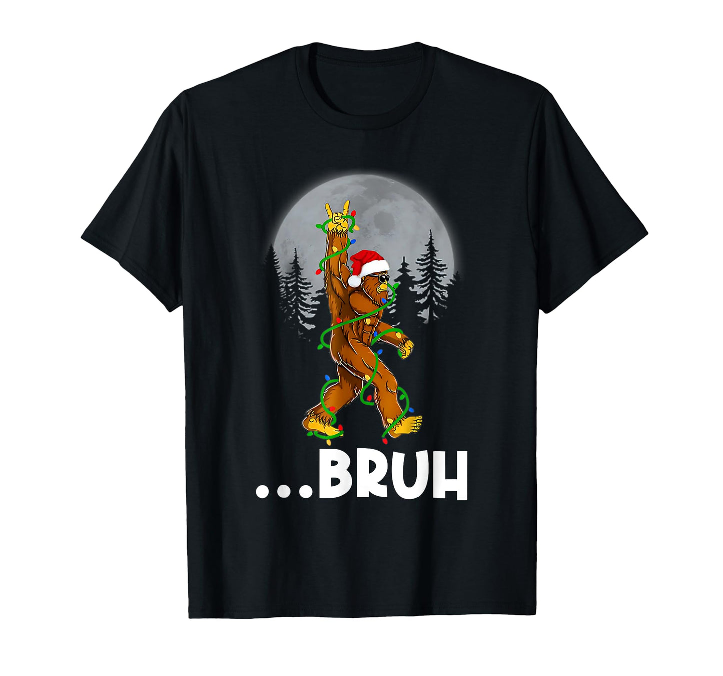 Bruh Bigfoot Christmas Shirt Christmas Tree Xmas Sasquatch T-Shirt