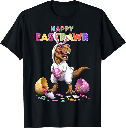 Happy Eastrawr T Rex Easter Bunny Dinosaur Candy Eggs Kids T-Shirt