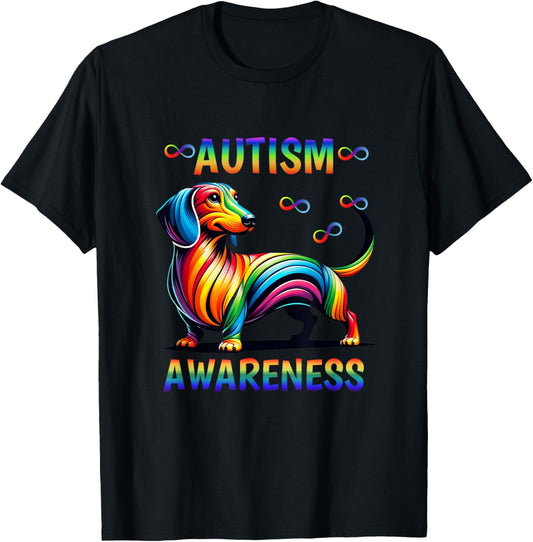 Autism Awareness Rainbow Dachshund Infinity Symbols T-Shirt