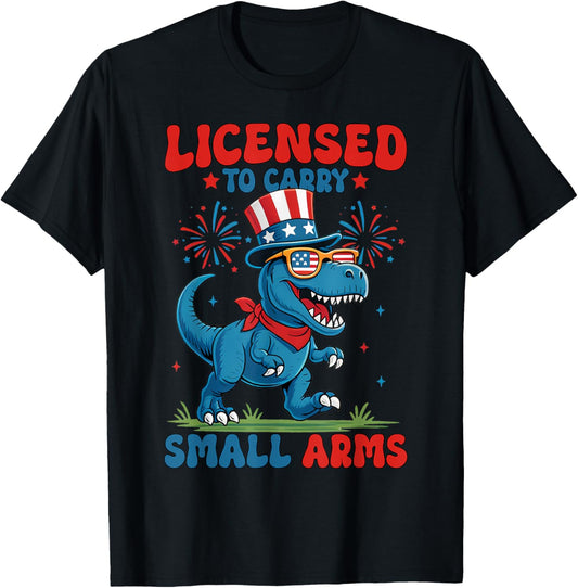Funny Licensed To Carry Small Arms T Rex Dinosaur T-Shirt