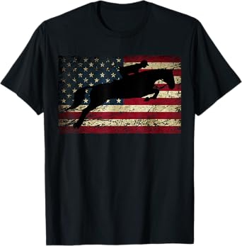 American Flag Horse Riding T-Shirt Show Jumping Tee T-Shirt
