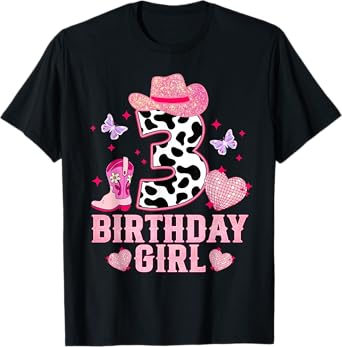 Happy 3rd Birthday Girl Outfit Rodeo Western Cowgirl Cowboy T-Shirt