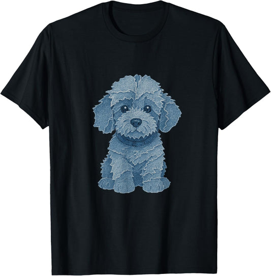 funny denim patch animal dog print patchwork art T-Shirt