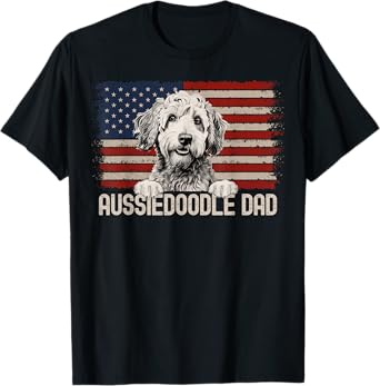 Best Dog Dad Ever American Flag - Aussiedoodle Dad T-Shirt