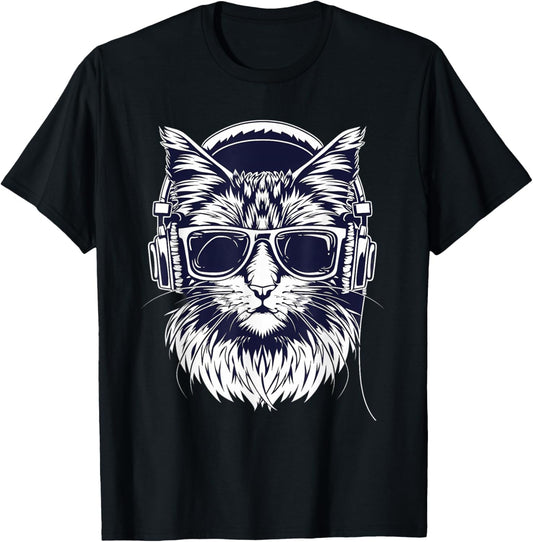 DJ Cat Techno Music Headphones Beatmaker Cat Music DJ EDM T-Shirt