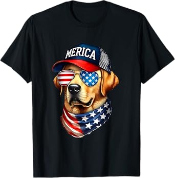Yellow Labrador Retriever 4th of July Merica USA Flag Lab T-Shirt