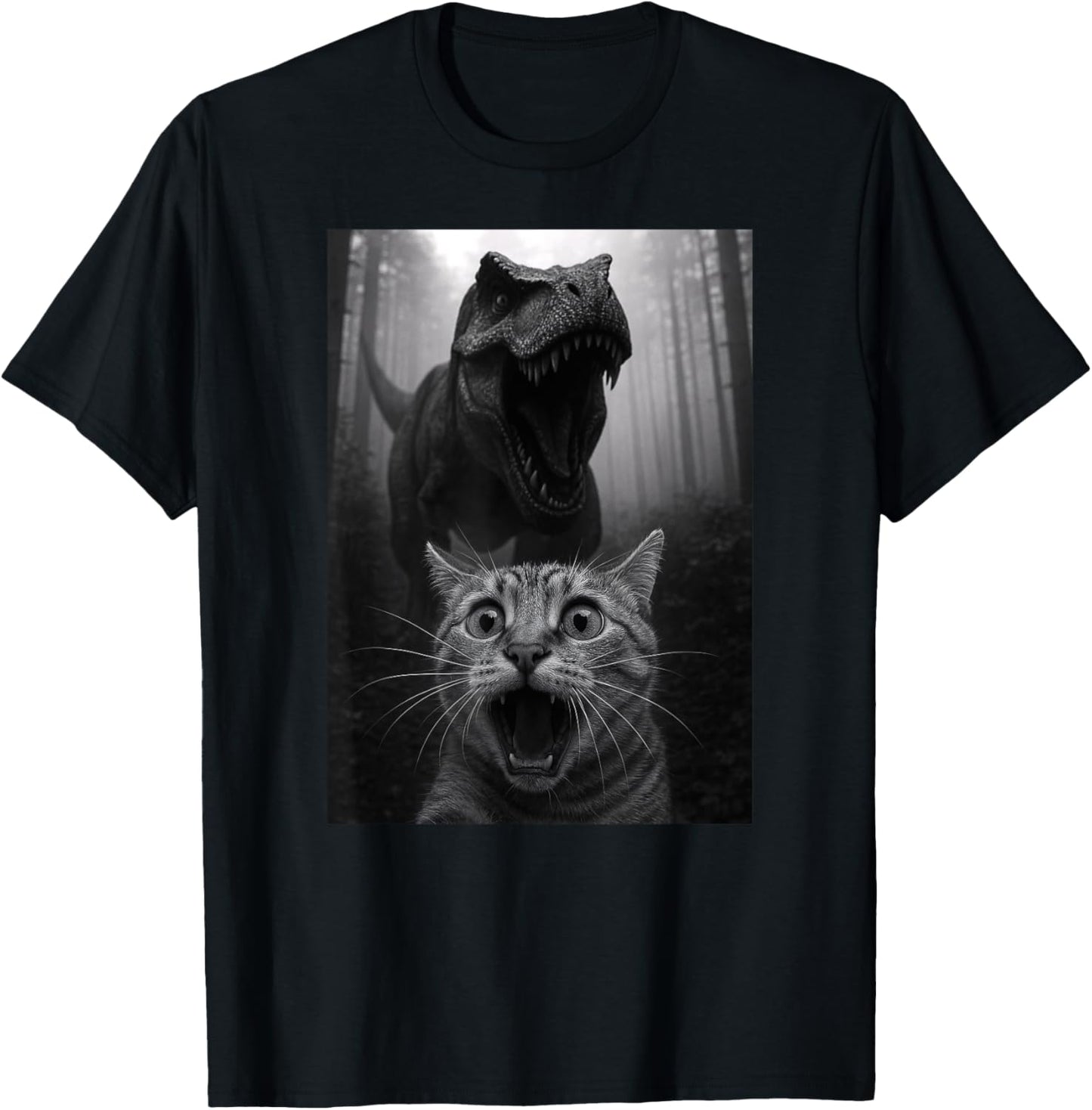 Funny Cat Selfie Dinosaur Trex Animal Lover Mom Dad Kids T-Shirt