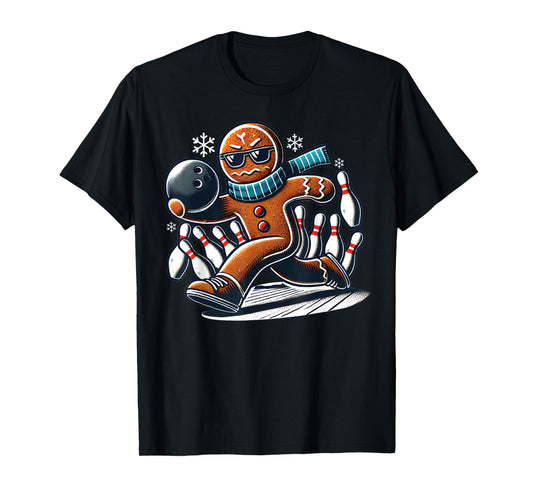 Gingerbread Playing Bowling ball and pins Christmas bowling T-Shirt