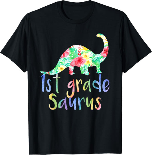1st Grade Saurus Floral Dinosaur Teacher Back To School T-Shirt