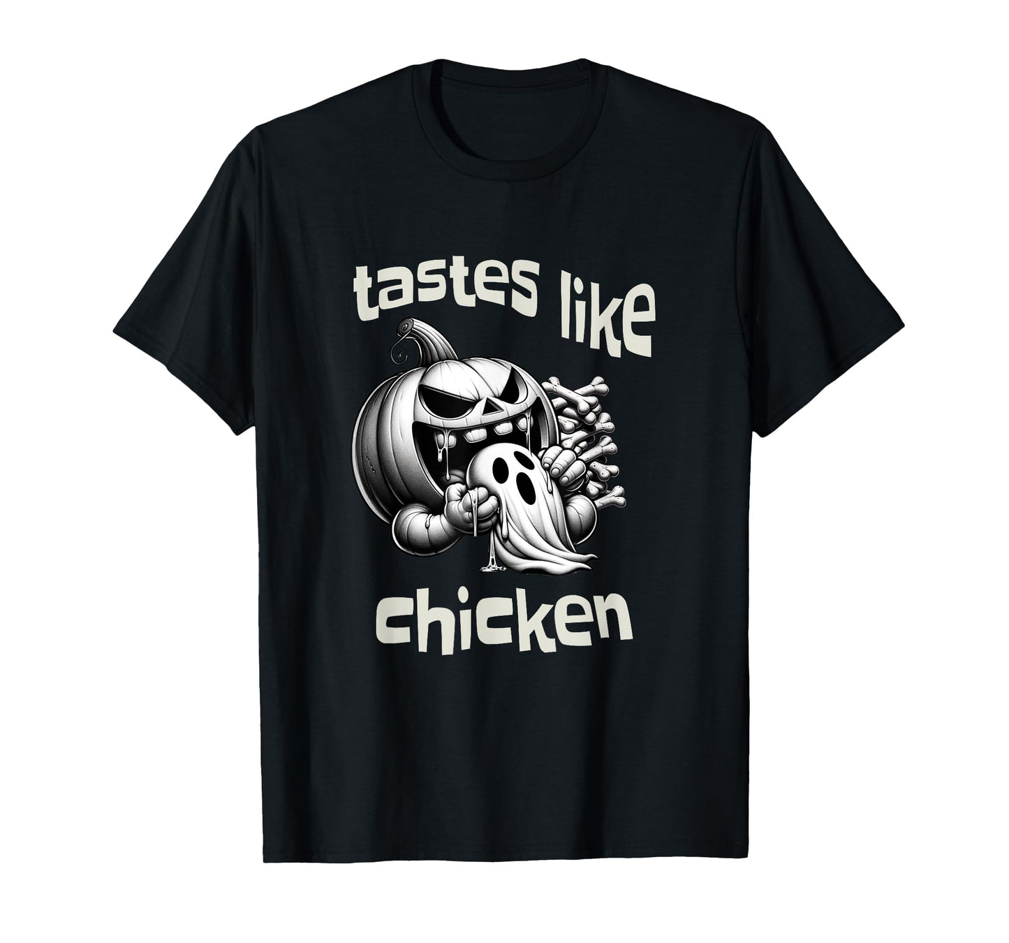 Funny Halloween Pumpkin Eating Ghost Tastes Like Chicken T-Shirt