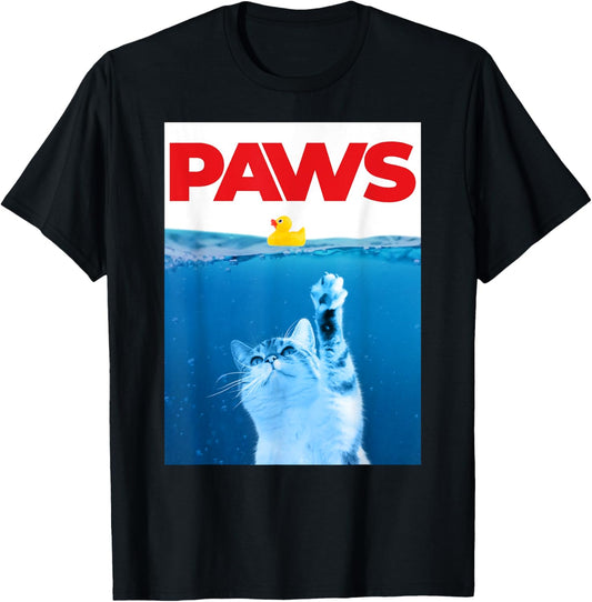 PAWS Cat Yellow Rubber Duck Paws Parody Funny Cat Lover T-Shirt