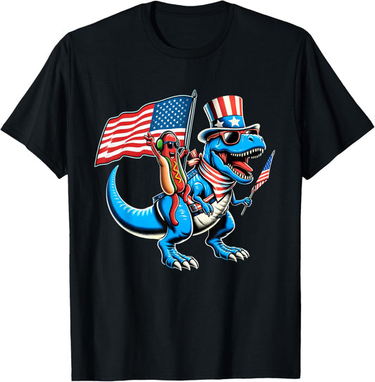Hotdog TRex Dinosaur 4th of July Amerisaurus Toddler Boy Kid T-Shirt