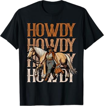 Howdy Black Cowgirl Country Western Rodeo Melanin Texas T-Shirt