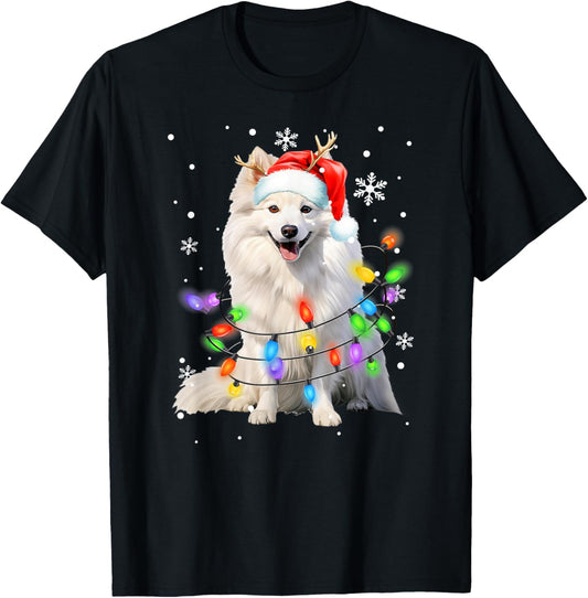 American Eskimo dog Christmas Sweater Dog Xmas Lights T-Shirt
