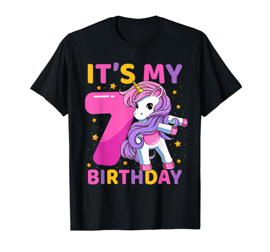 7 Years Old Unicorn Flossing 7th Birthday Party Girls Kids T-Shirt