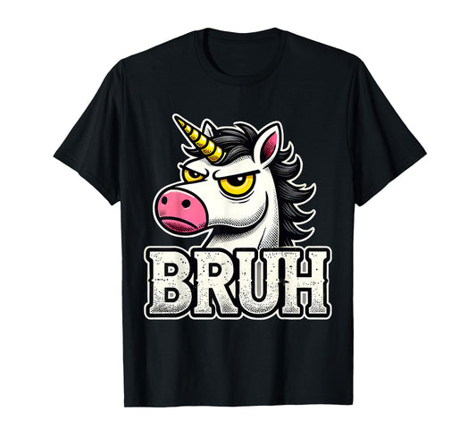 Funny Grumpy Unicorn Bruh Meme – Vintage Humorous Unicorn T-Shirt