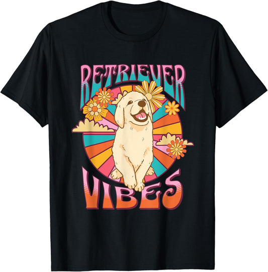 Retro Hippie Summer Sun Golden Retriever Flower Power Vibes T-Shirt