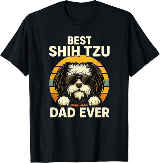 Best Shih Tzu Dad Ever Retro Dog Lover Design T-Shirt