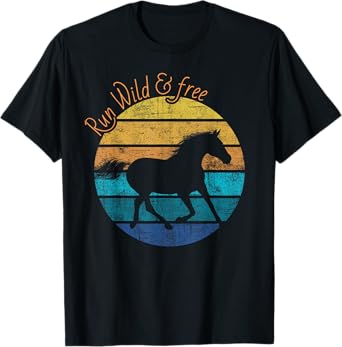 Beautiful horse retro sunset run wild and free horse graphic T-Shirt