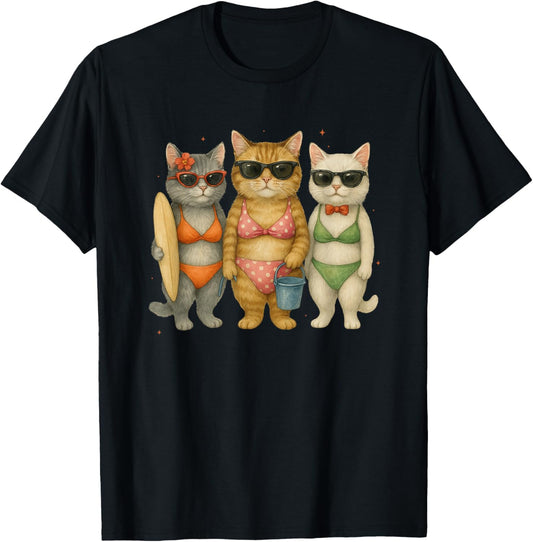 Cats In Sunglasses Beach Adventure T-Shirt