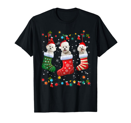 Christmas Socks Pajama Bichon Frise Dog Puppy Lover T-Shirt