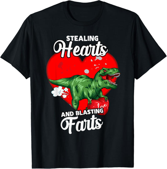 Dino Stealing Hearts And Blasting Farts, Valentine's Day T-Shirt