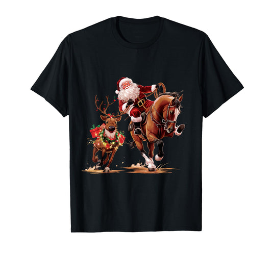 Funny Cowboy Santa Bulldogging Christmas Cowboy Western Xmas T-Shirt