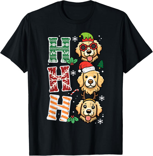 Christmas Dogs Ho Ho Ho Xmas Golden Retriever Kids Men Women T-Shirt